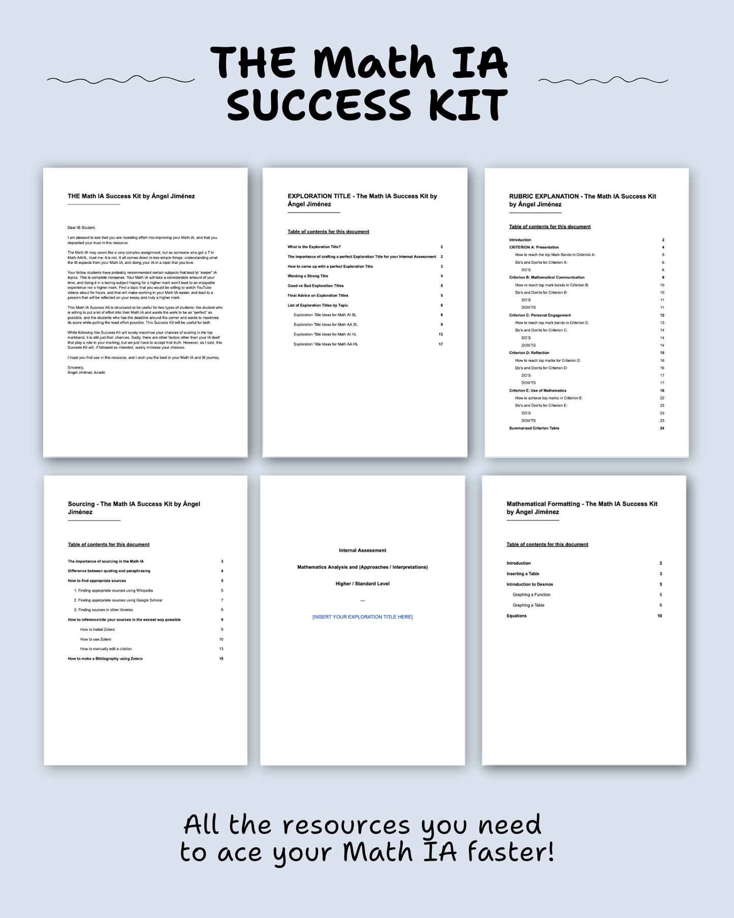 Math IA Success Kit (Complete Resources + My Official Math IA + Template for the Math IA)
