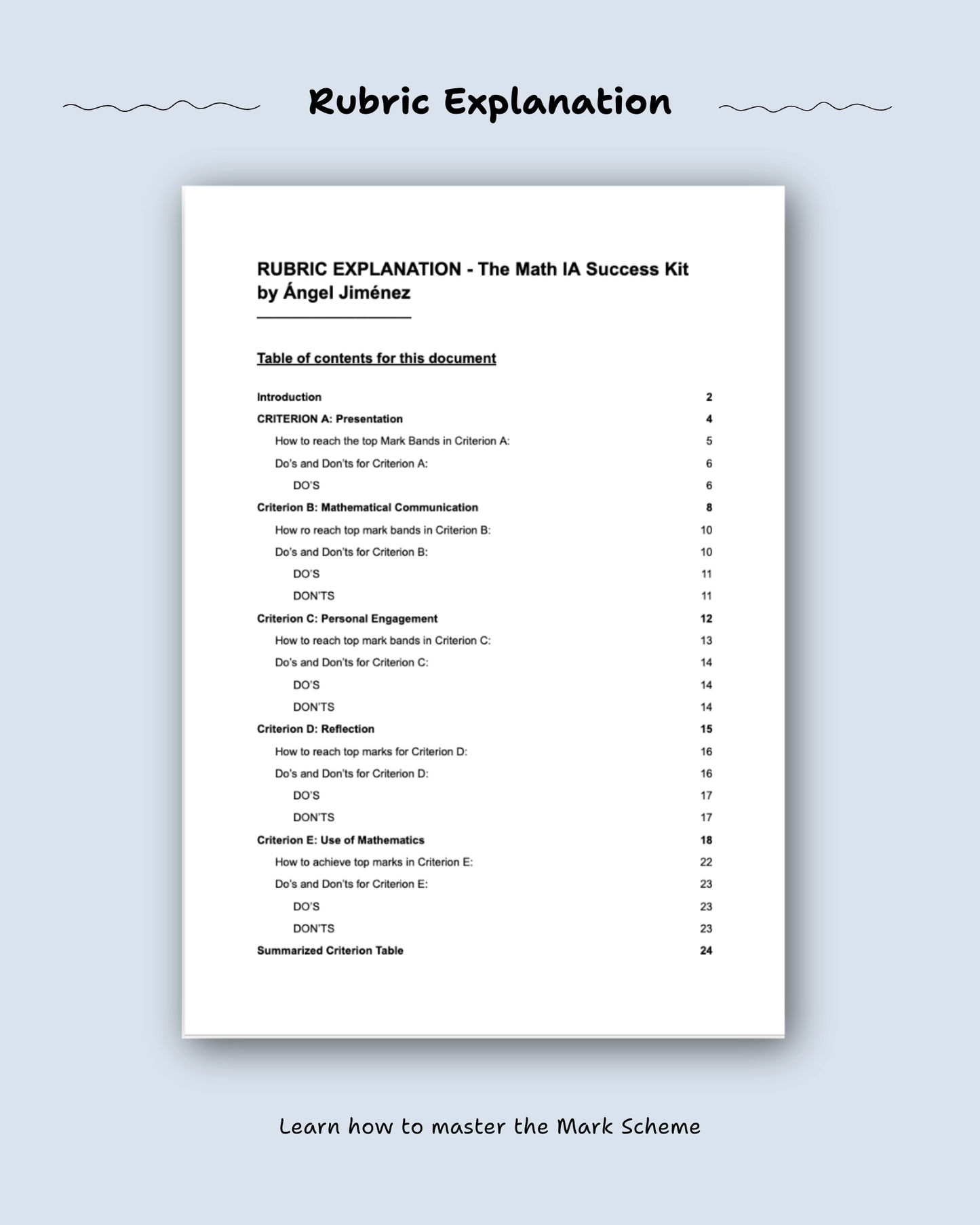 Math IA Success Kit (Complete Resources + My Official Math IA + Template for the Math IA)